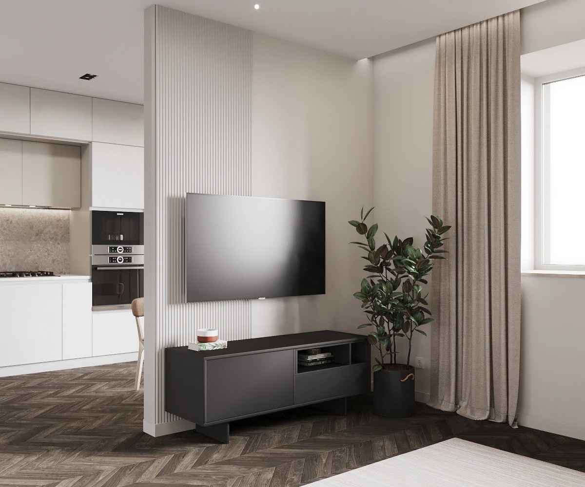 Квартира В Йошкар-Оле в светлых тонах с темными контрастами.