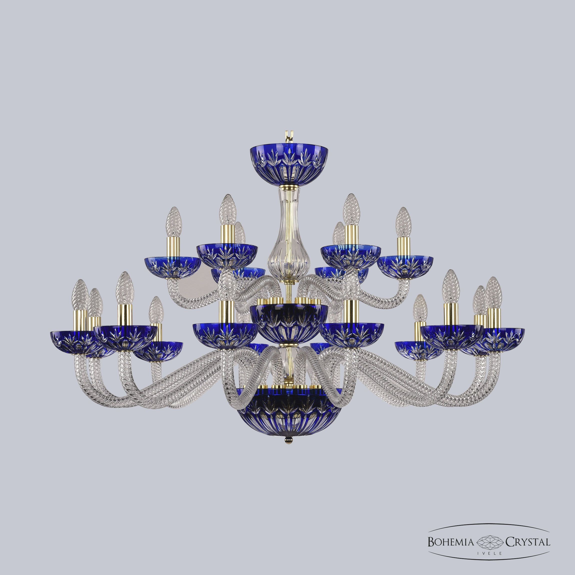 Подвесная люстра Bohemia 1308 1308/12+6/360/2d G Cl/Clear-Blue/H-1I