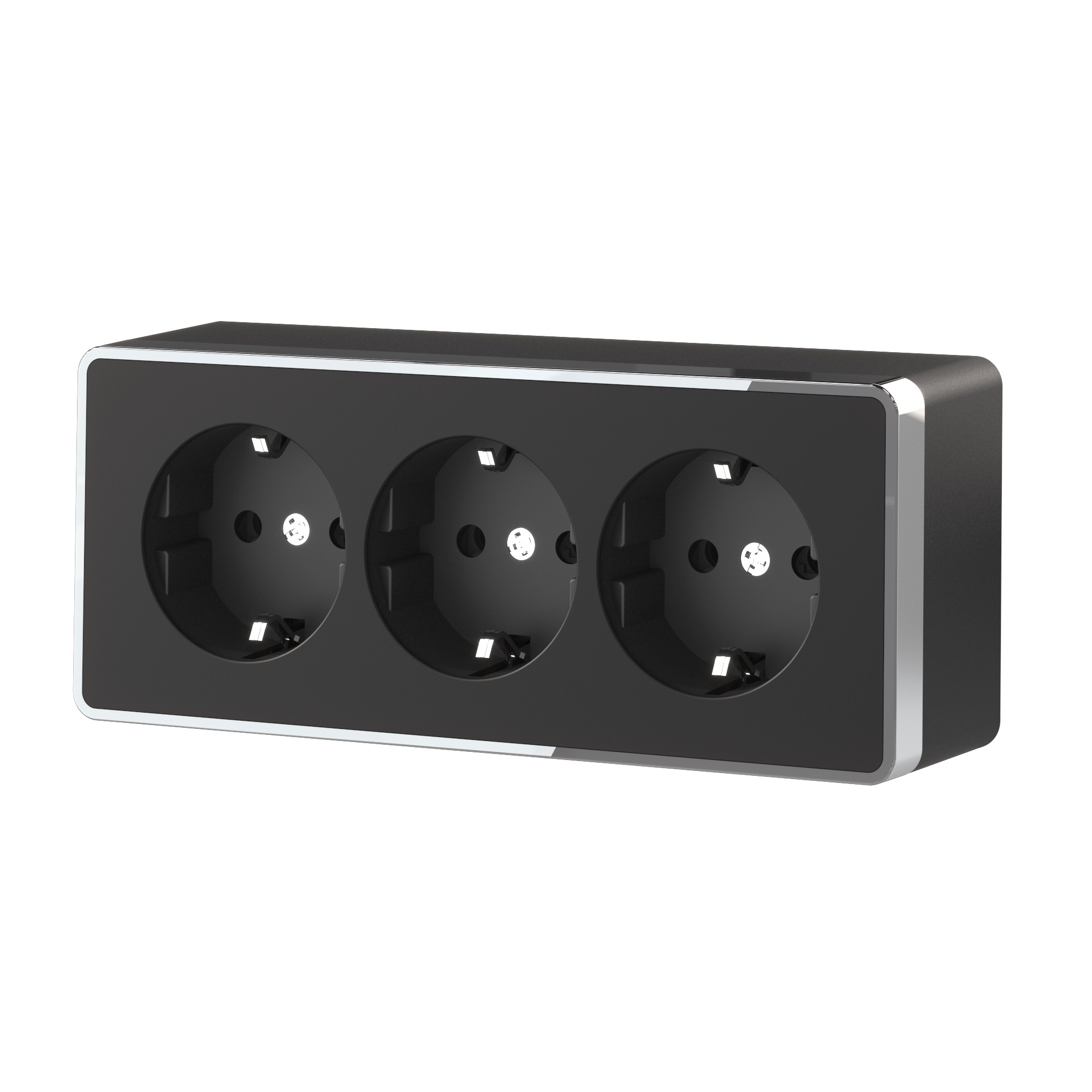 Розетка Werkel WL15-02-05/ Розетка тройная с заземлением и шторками Gallant (черный/хром)