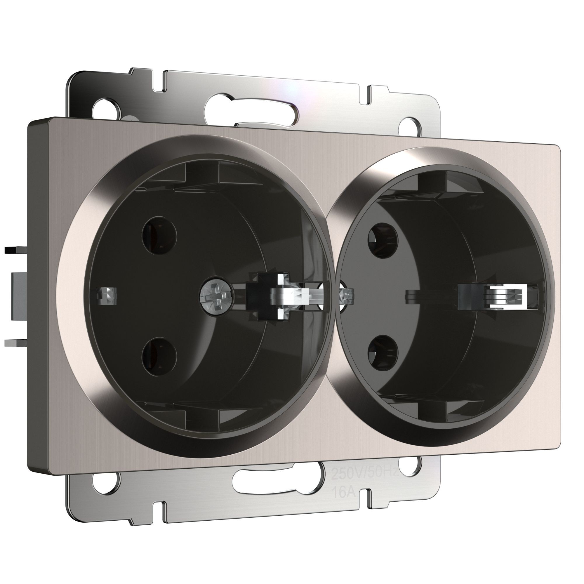 Розетка Werkel W1172002/ Розетка двойная с заземлением (глянцевый никель)