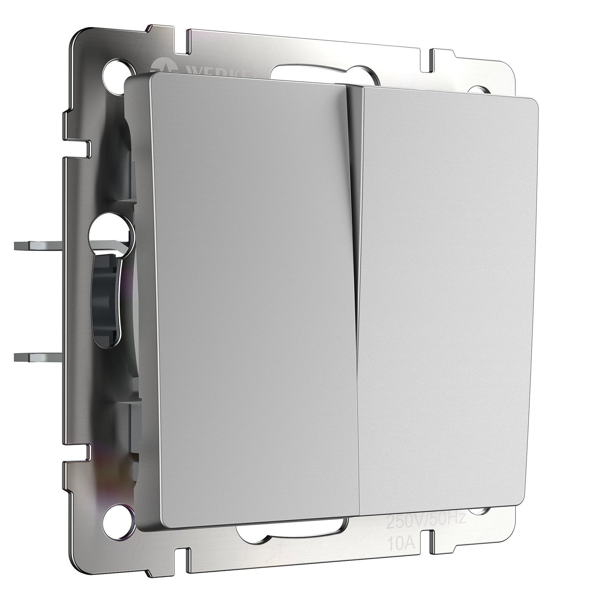 Выключатель Werkel W1122406/ Выключатель двухклавишный с самовозвратом (серебряный)