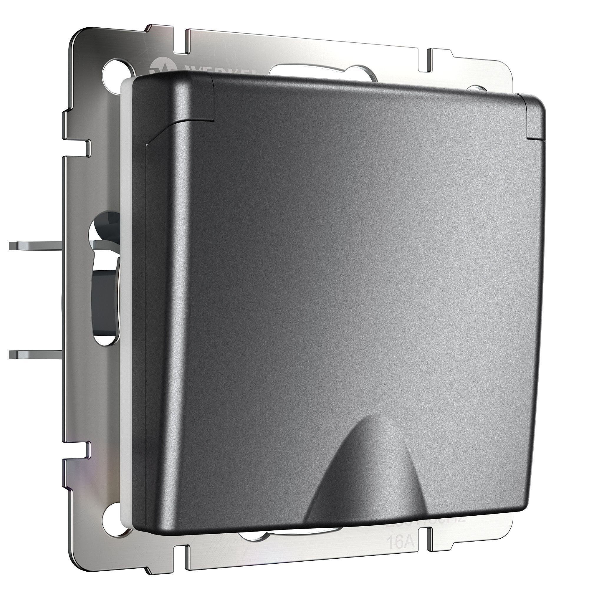 Розетка Werkel W1171264/ Розетка влагозащ. с зазем. с защит. крышкой и шторками (графит матовый)