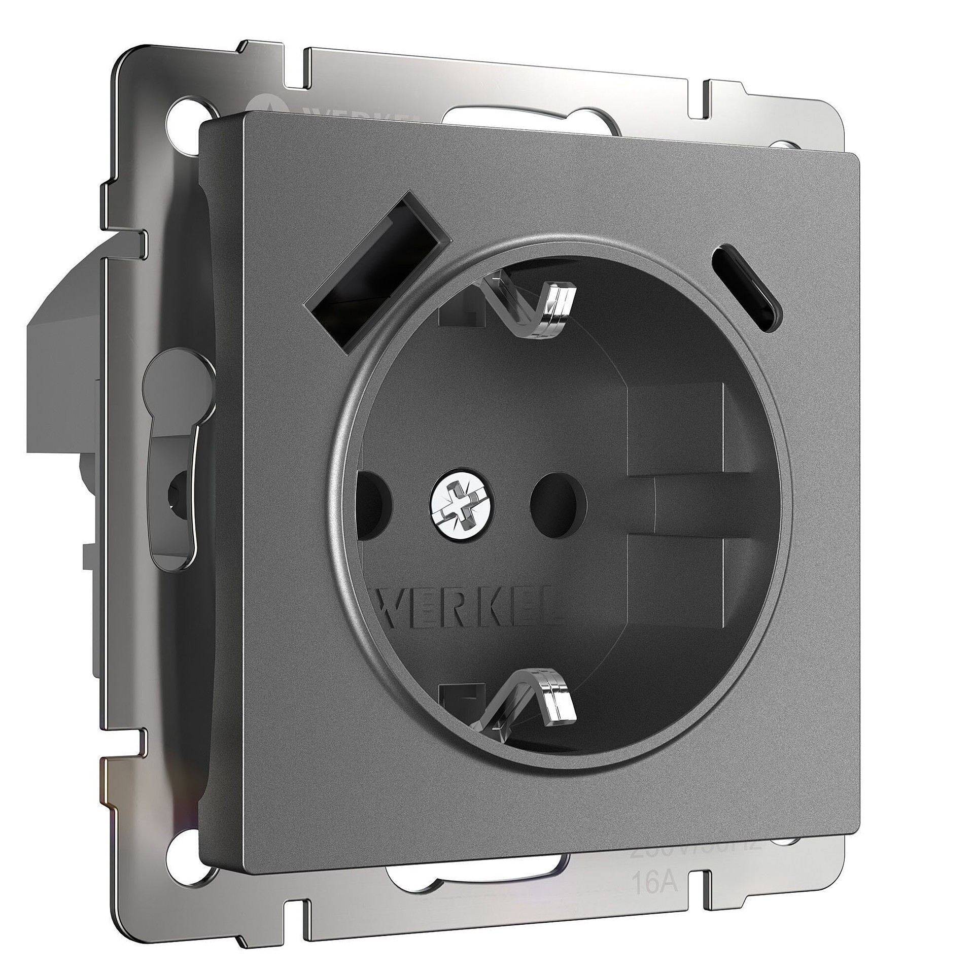 Розетка Werkel W1171764/ Розетка с заземлением, шторками и USB тип A+C (графит матовый)