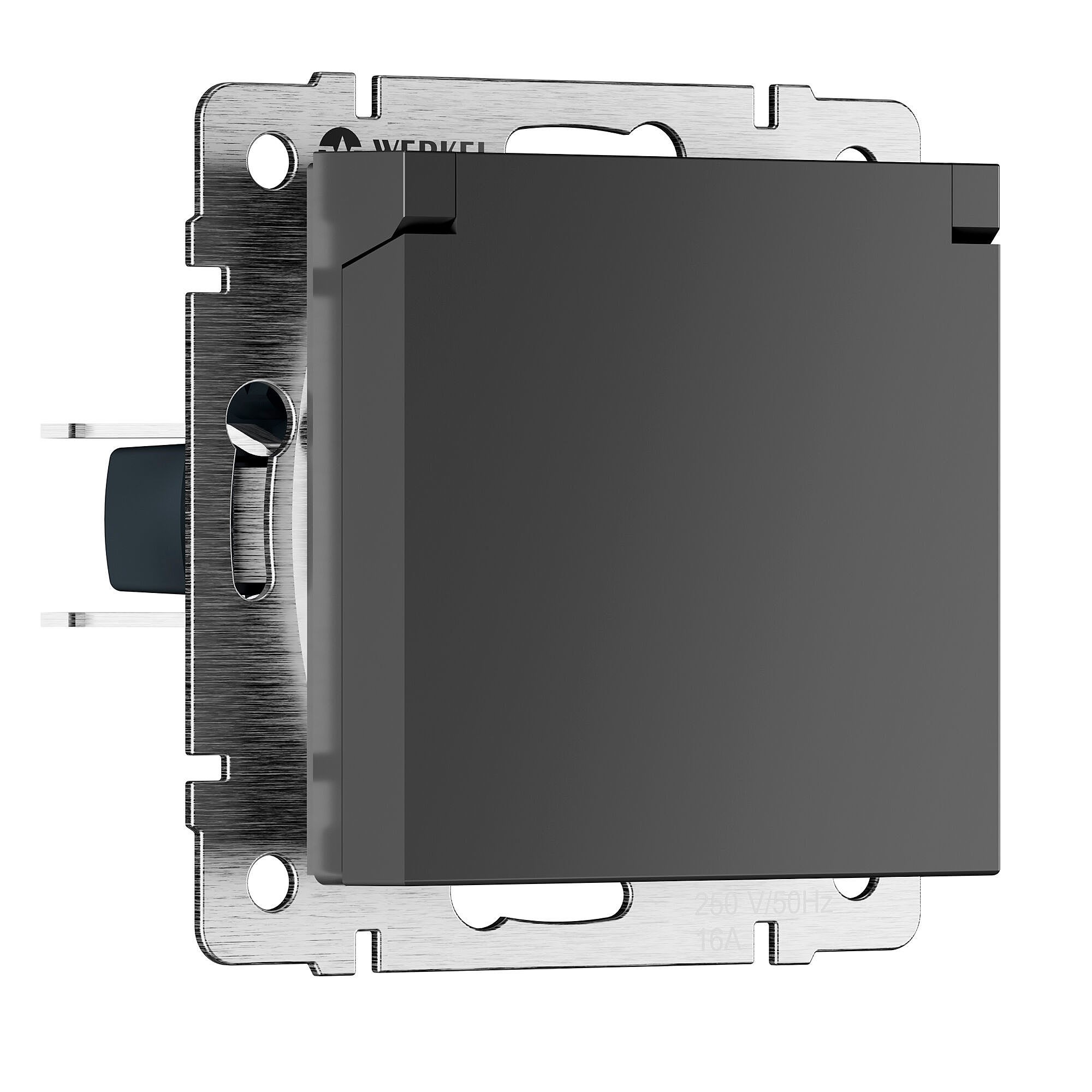 Розетка Werkel Встраиваемые механизмы графит матовый W1171264/ Розетка влагозащ. с зазем. с защит. крышкой и шторками N (графит матовый)