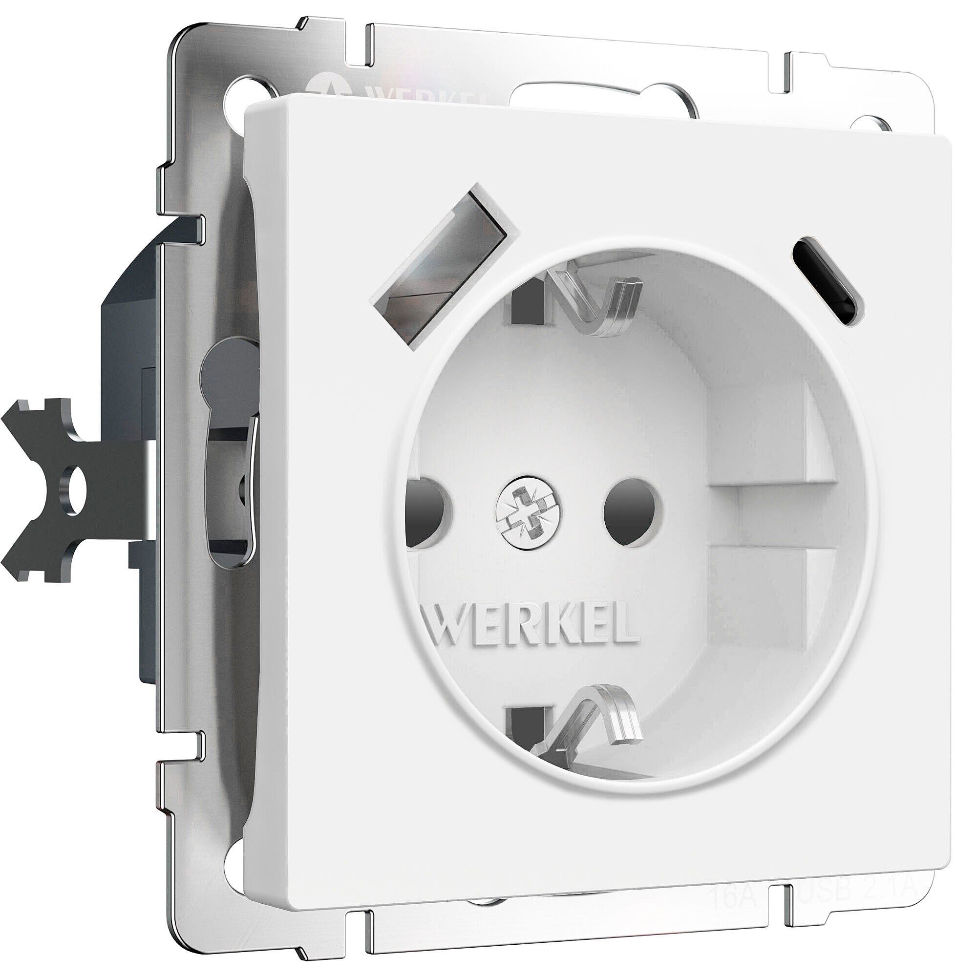 Розетка Werkel W1171761/ Розетка с заземлением, шторками и USB тип A+C (белый матовый)