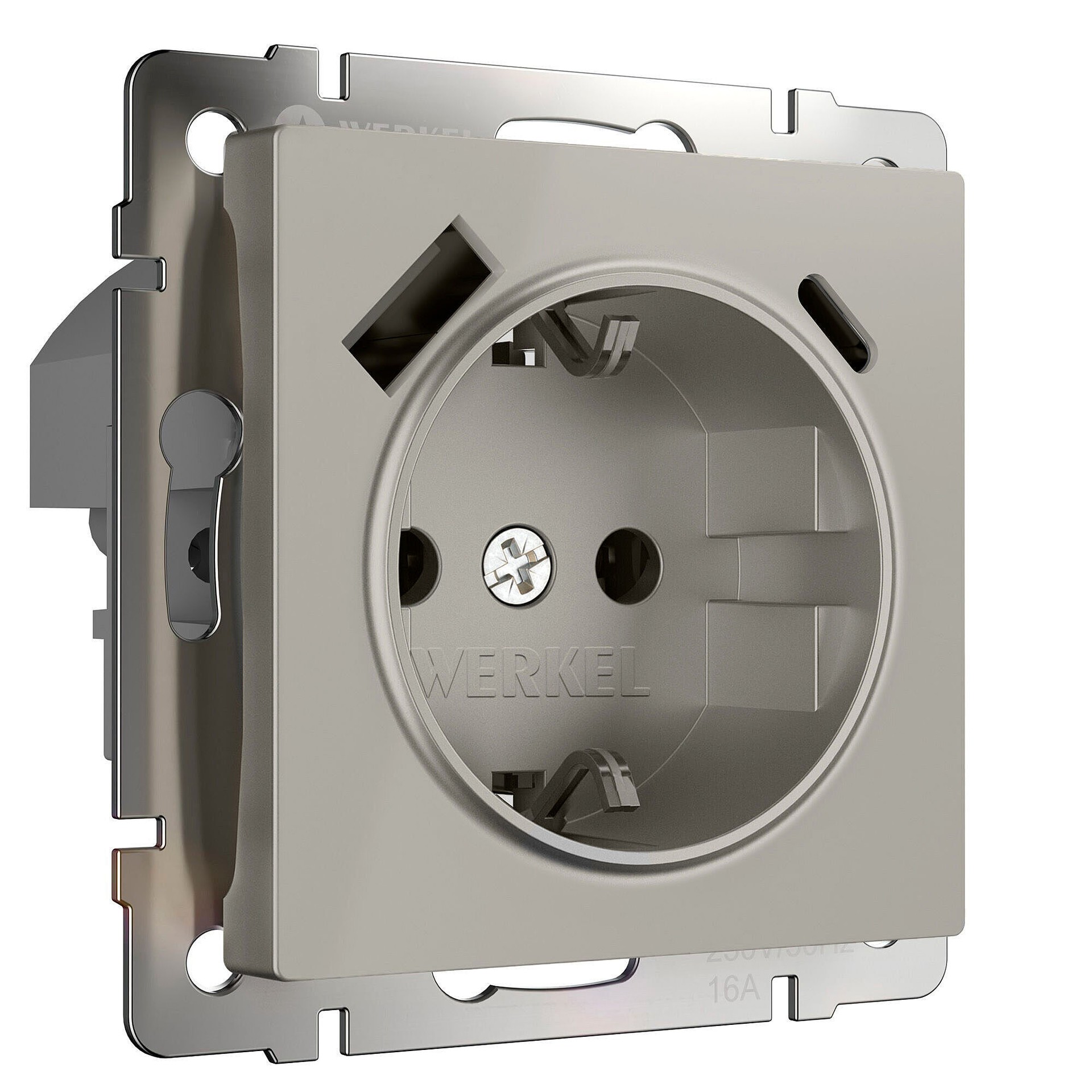 Розетка Werkel W1271704/ Розетка с заземлением, шторками и USB тип A+C (дымчатый)