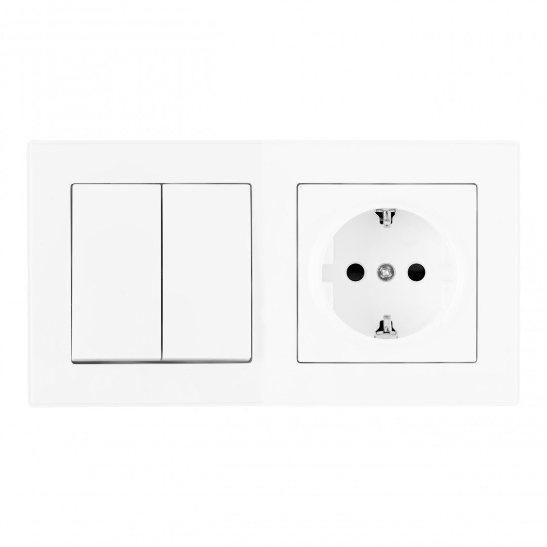 Выключатель двухклавишный с розеткой с заземлением и шторками Arte Milano Set06-2 SET06-2-30-2-40-1 white