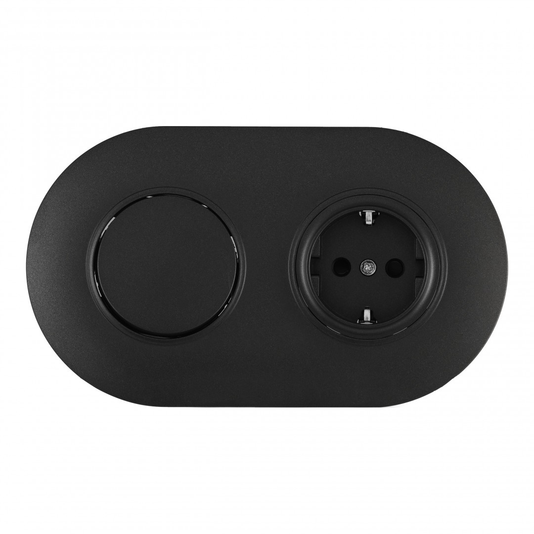 Выключатель круглый одноклавишный с розеткой с заземлением и шторками Arte Milano Set08-2 SET08-2-40-1-30-1 black