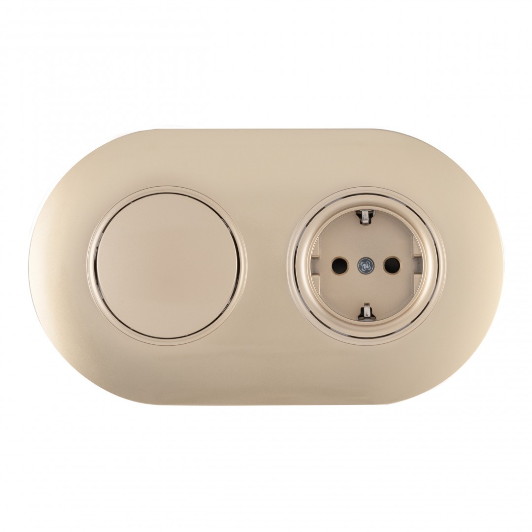 Выключатель круглый одноклавишный с розеткой с заземлением и шторками Arte Milano Set08-2 SET08-2-40-1-30-1 shampan