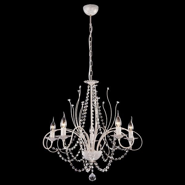 Подвесная люстра Eurosvet 10002 10002/5 белый с золотом/прозрачный хрусталь Strotskis