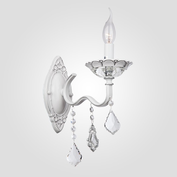 Настенное бра Eurosvet Эммануэль 10049/1 белый с серебром/прозрачный хрусталь Strotskis