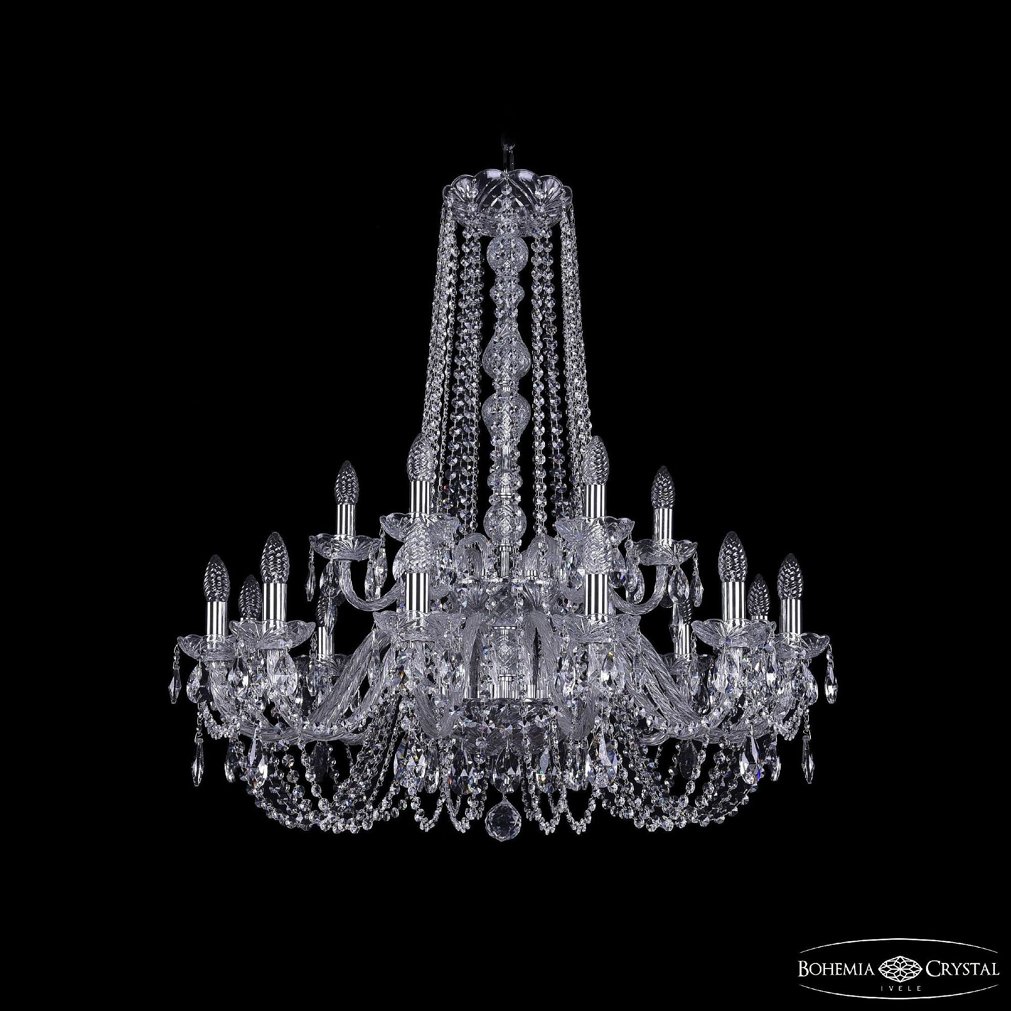 Подвесная хрустальная люстра 1402 Bohemia 1402/12+6/300/h-91/2d Ni