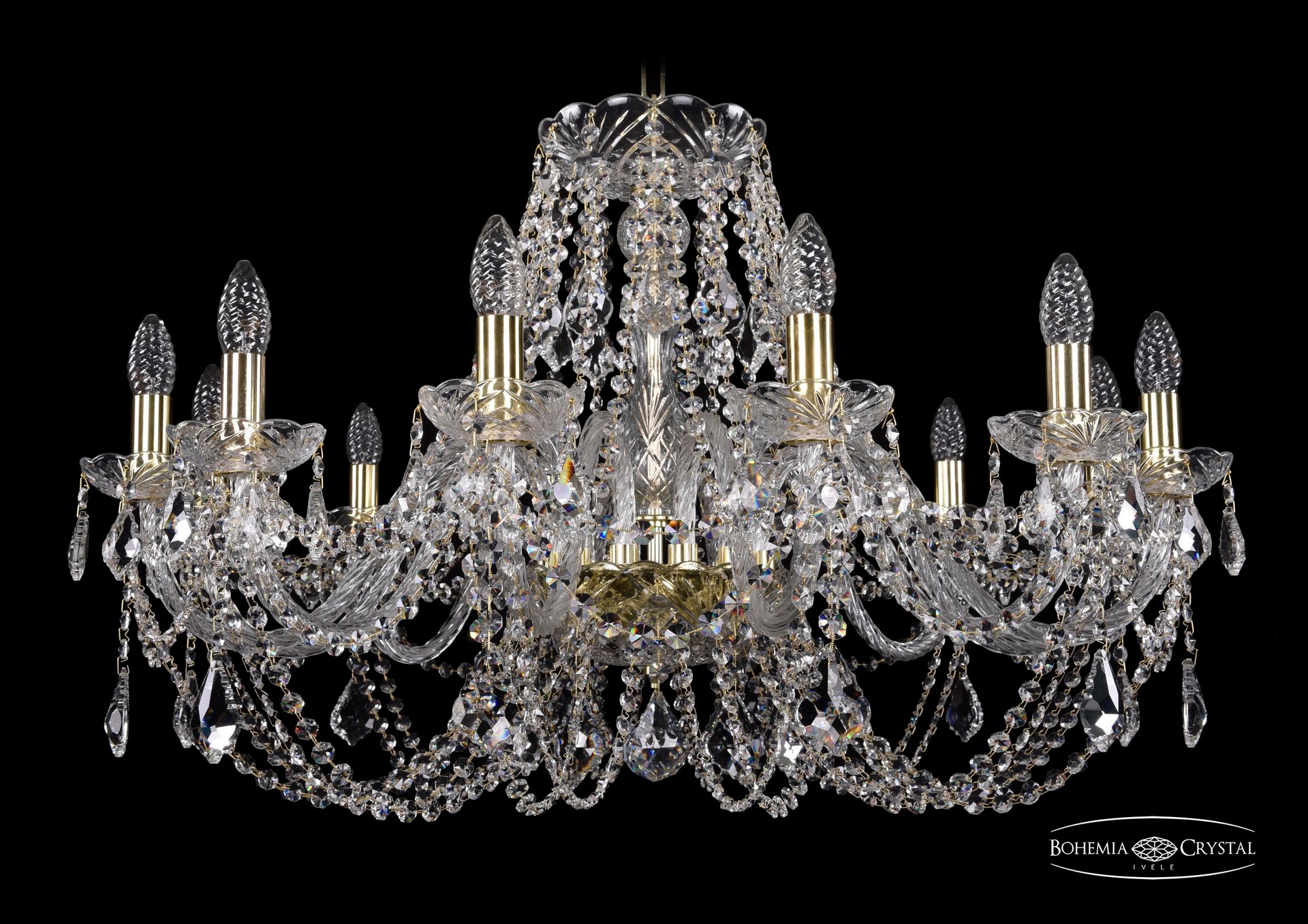 Подвесная хрустальная люстра 1406 Bohemia 1406/12/300 G Leafs