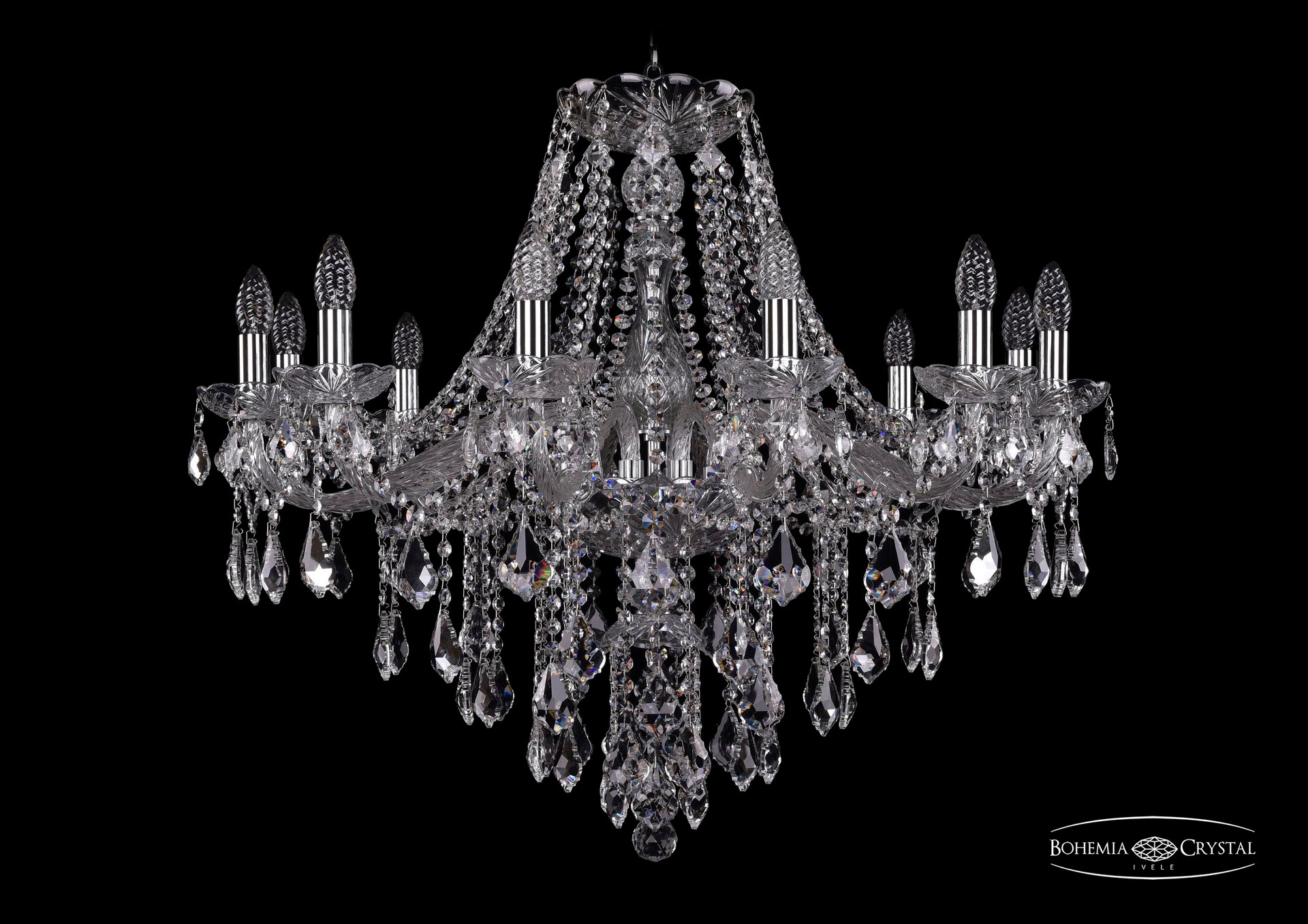 Подвесная хрустальная люстра 1415 Bohemia 1415/12/300 Ni Leafs