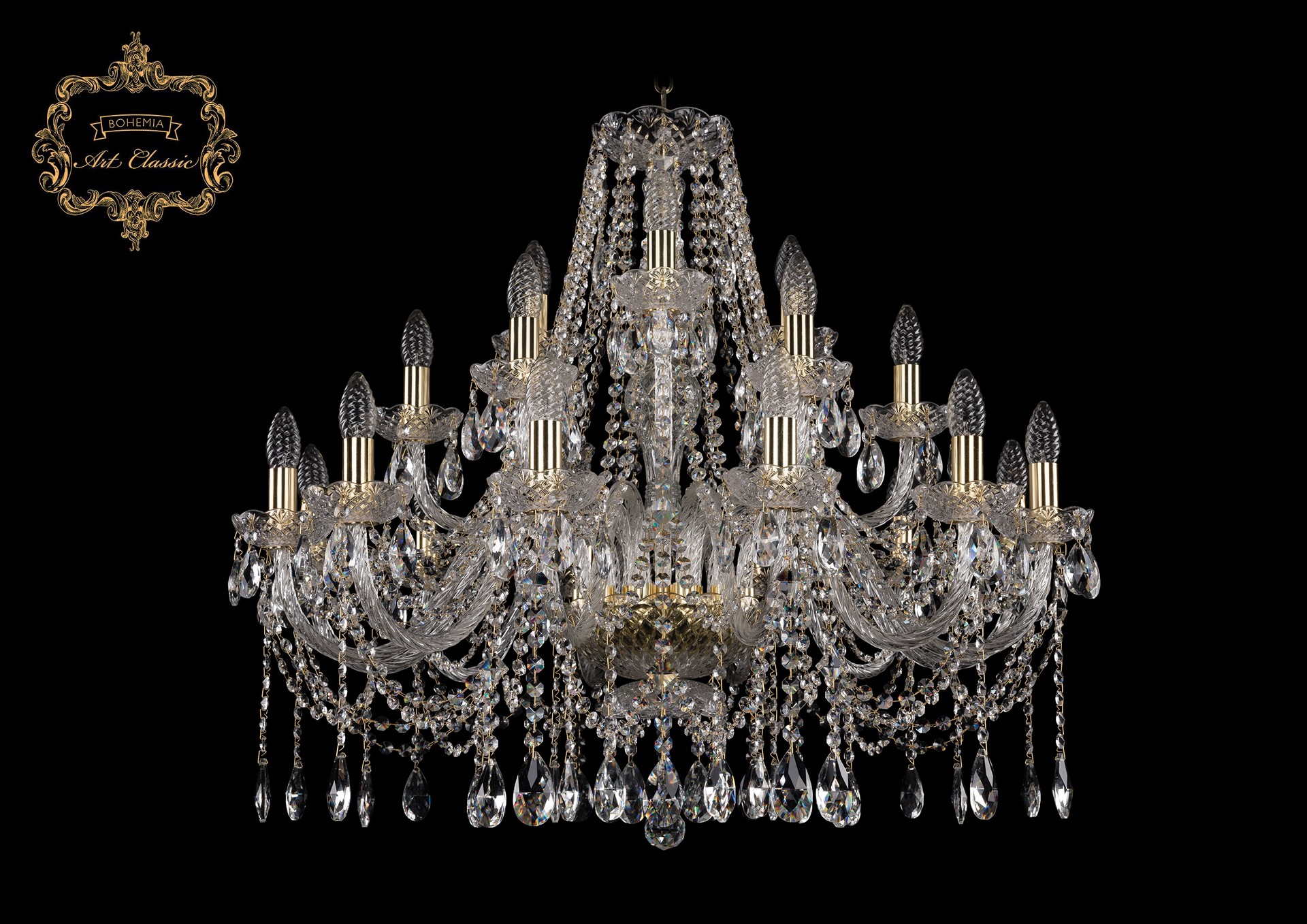 Подвесная хрустальная люстра 11.12 Art Classic 11.12.12+6+3.300.Gd.Sp