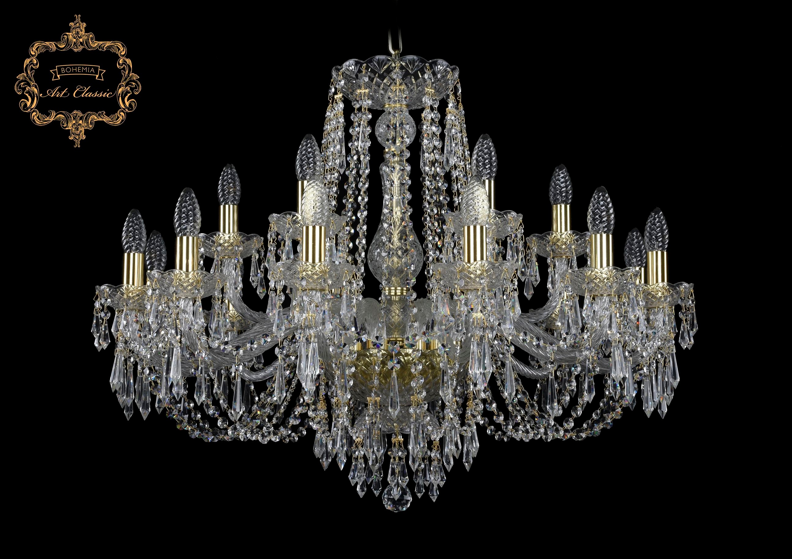 Подвесная хрустальная люстра 11.23 Art Classic 11.23.12+6.300.Gd.Dr