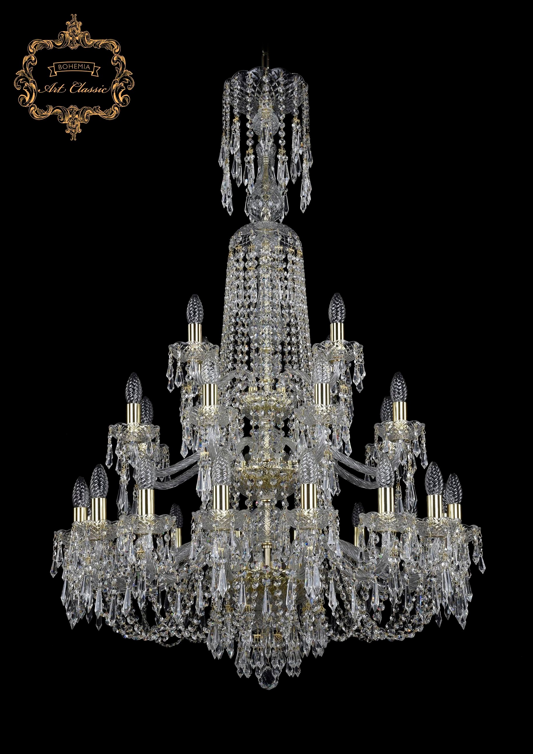 Подвесная хрустальная люстра 11.23 Art Classic 11.23.16+8+4.300.3d.XL-130.Gd.Dr