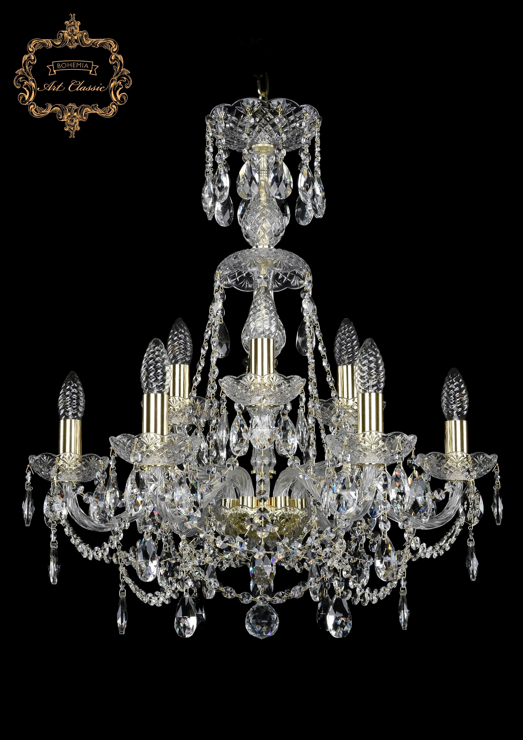 Подвесная хрустальная люстра 11.25 Art Classic 11.25.6+3.200.XL-66.Gd.Sp