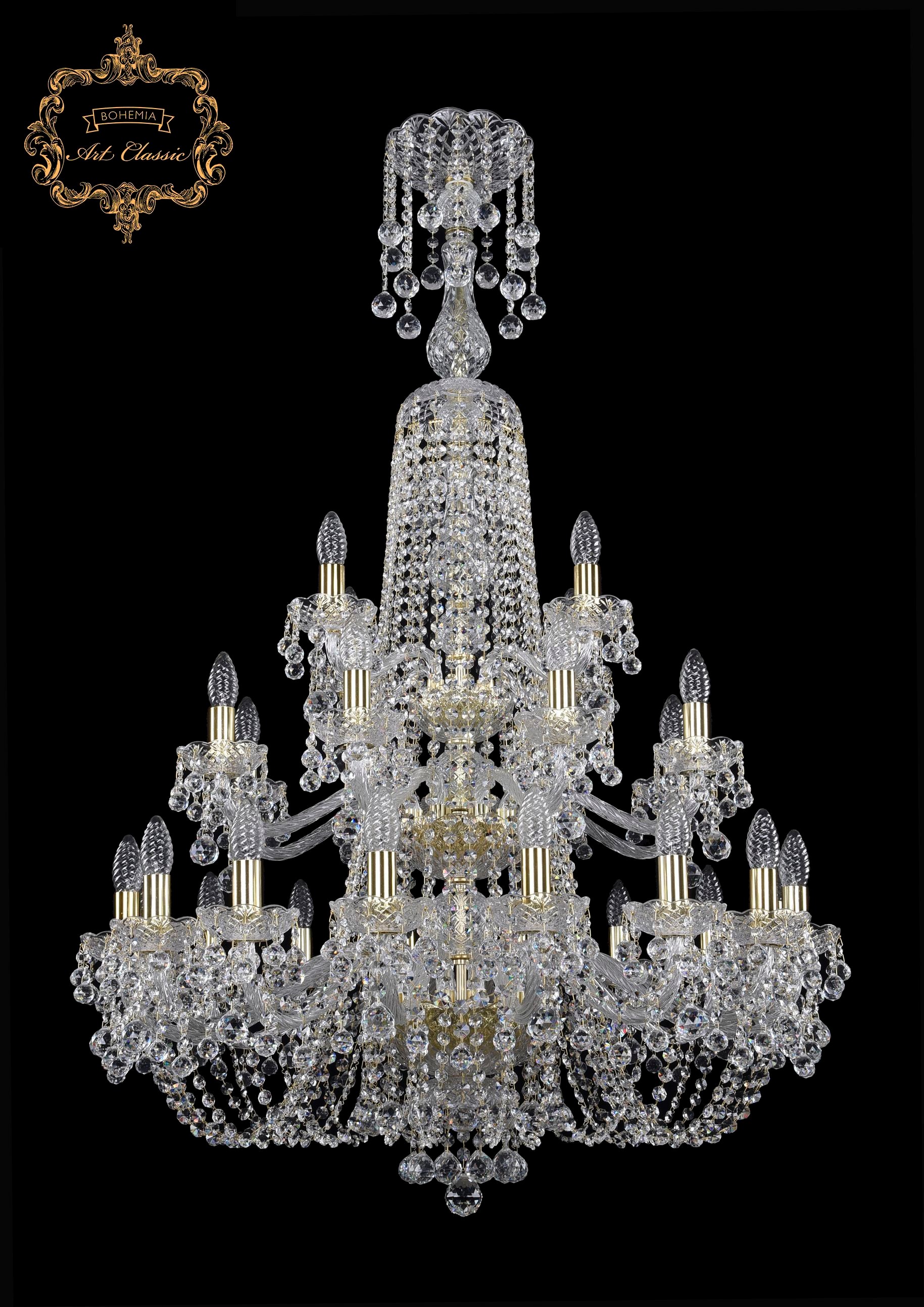 Подвесная хрустальная люстра 11.26 Art Classic 11.26.16+8+4.300.3d.XL-130.Gd.B